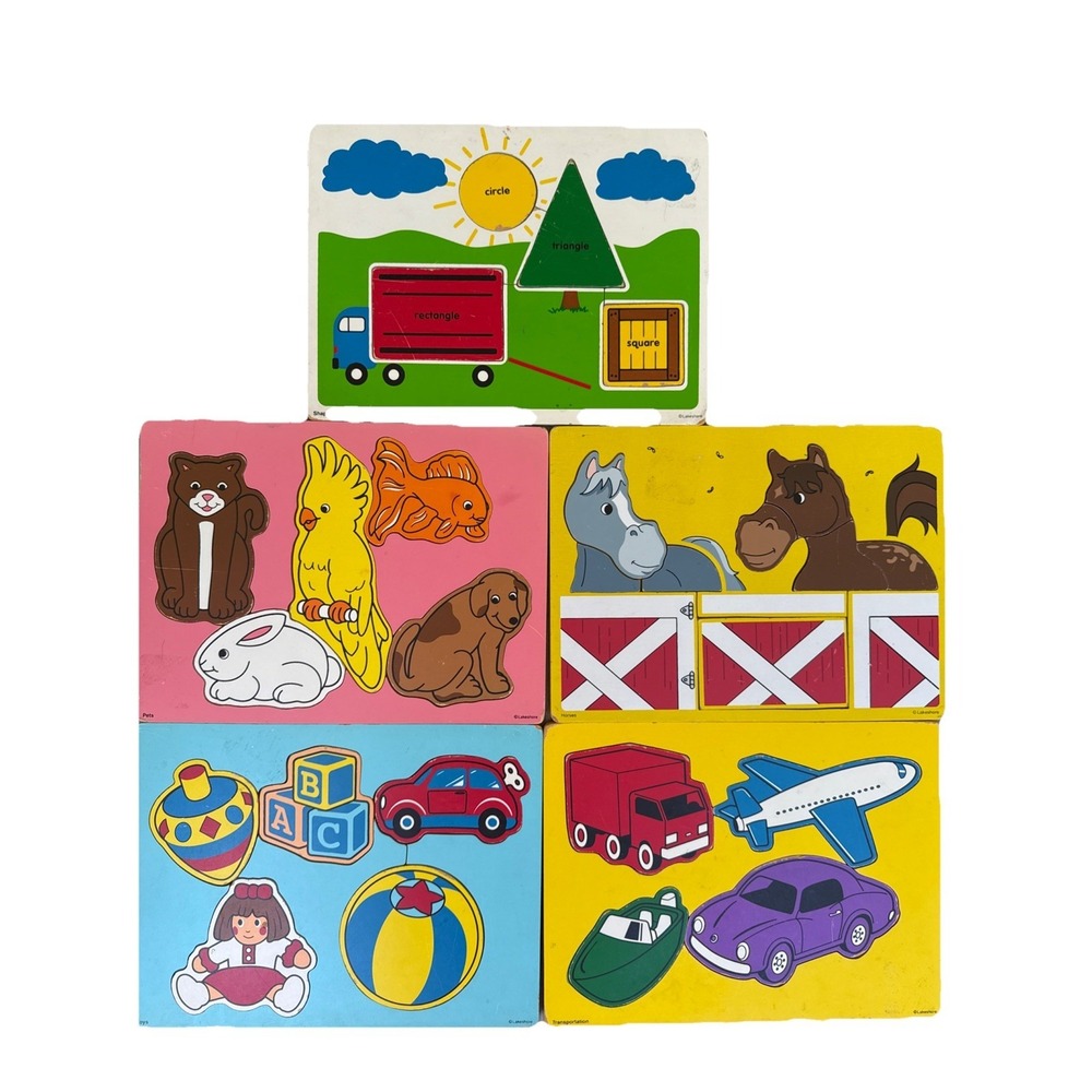 Lakeshore VINTAGE Wooden Pets Transportation Animals Shapes Horses Puzzles Lot 5